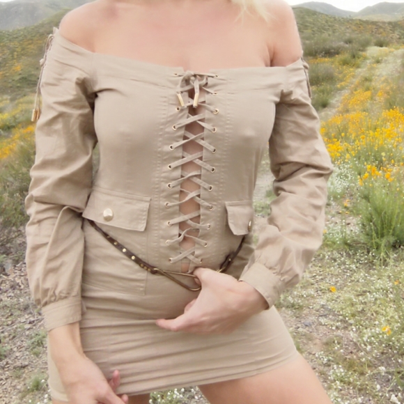 Catwalk Connection Verushka lace up tan dress xs - Picture 6 of 7